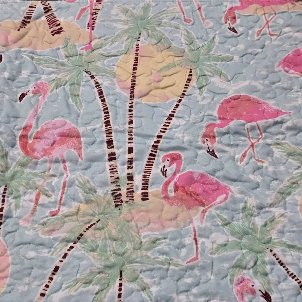 Tropical Pink Flamingo Quilted Pair of King Tie Back Pillow Cases
